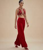Red embroidered velvet co ord set