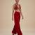 Red embroidered velvet co ord set