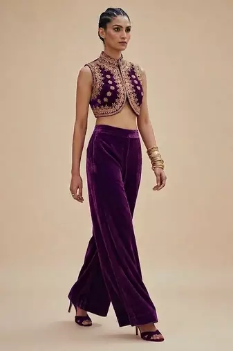 Purple embroidered velvet co ord set