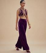 Purple embroidered velvet co ord set