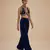 Navy blue embroidered velvet co ord set
