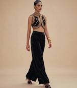Black embroidered velvet co ord set