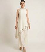 Off white embroidered raw silk co ord set