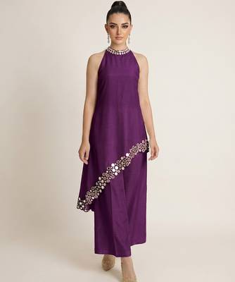 Purple embroidered raw silk co ord set 1