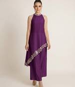 Purple embroidered raw silk co ord set