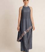 Grey embroidered raw silk co ord set