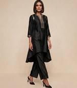 Black embroidered raw silk kurta set