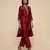 Burgundy embroidered raw silk kurta set
