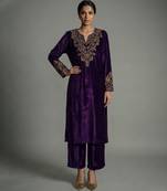 Purple embroidered velvet kurta set
