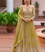 Lemon chinon silk semi stitched long kurti with lehega set