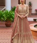 Peach chinon silk semi stitched long kurti with lehega set