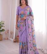 Lavender Viscose crunchy silk embroidered and diamond work saree