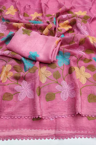 Peach Viscose crunchy silk embroidered and diamond work saree