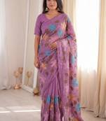 Pink Viscose crunchy silk embroidered and diamond work saree