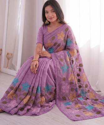 Pink Viscose crunchy silk embroidered and diamond work saree 2