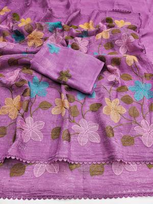 Pink Viscose crunchy silk embroidered and diamond work saree 4