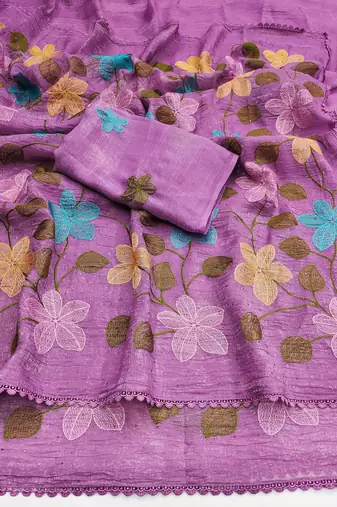 Pink Viscose crunchy silk embroidered and diamond work saree