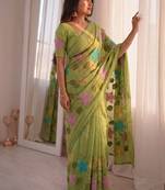 Light-green Viscose crunchy silk embroidered and diamond work saree