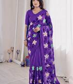 Purple Viscose crunchy silk embroidered and diamond work saree
