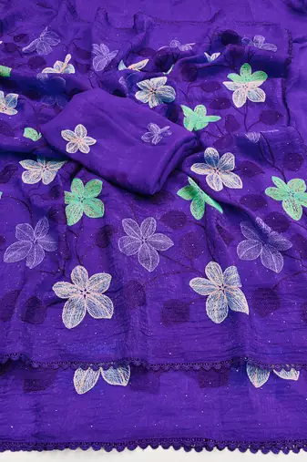 Purple Viscose crunchy silk embroidered and diamond work saree