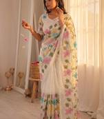 White Viscose crunchy silk embroidered and diamond work saree