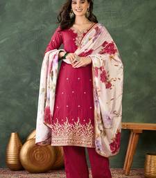 Women's Beautiful Embroidery Work Silk Fabric Straight Kurta Pant and Dupatta Set
