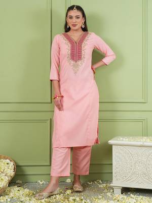 Women's Beautiful Embroidery Work Simar Gold Fabric Straight Kurta Pant and Dupatta Set 4