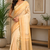 beige printed chanderi cotton ready to wear saree with unstitched blouse
