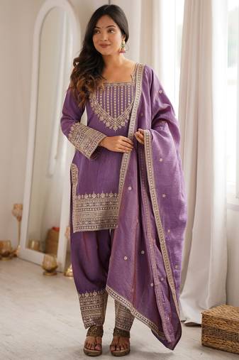 Onion pink vichitra silk kurta set with sequins jari embroidery dupatta