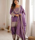 Onion pink vichitra silk kurta set with sequins jari embroidery dupatta