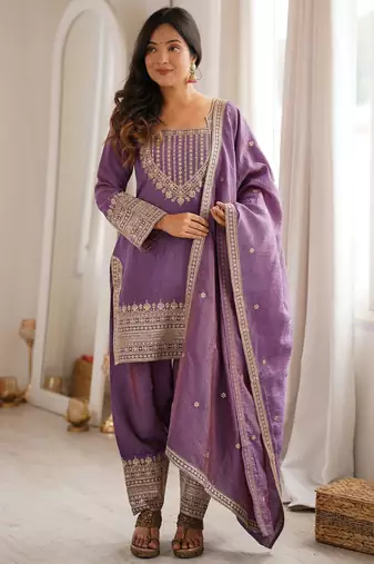 Onion pink vichitra silk kurta set with sequins jari embroidery dupatta