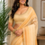 beige printed chanderi cotton ready to wear saree with unstitched blouse