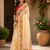 beige pink printed chanderi cotton ready to wear saree with unstitched blouse
