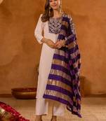 Women's Beautiful Embroidery Work Simar Fabric Straight Kurta Pant and Dupatta Set