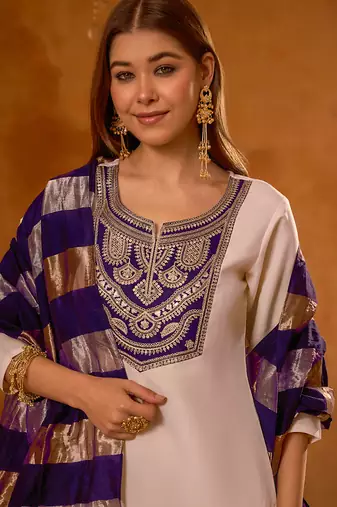 Women's Beautiful Embroidery Work Simar Fabric Straight Kurta Pant and Dupatta Set