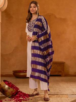 Women's Beautiful Embroidery Work Simar Fabric Straight Kurta Pant and Dupatta Set 3