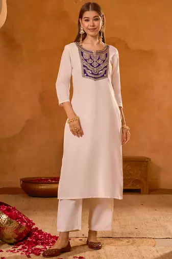 Women's Beautiful Embroidery Work Simar Fabric Straight Kurta Pant and Dupatta Set