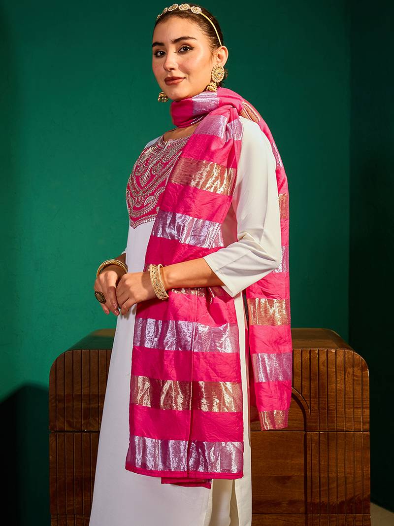 Women's Beautiful Embroidery Work Simar Fabric Straight Kurta Pant and Dupatta Set