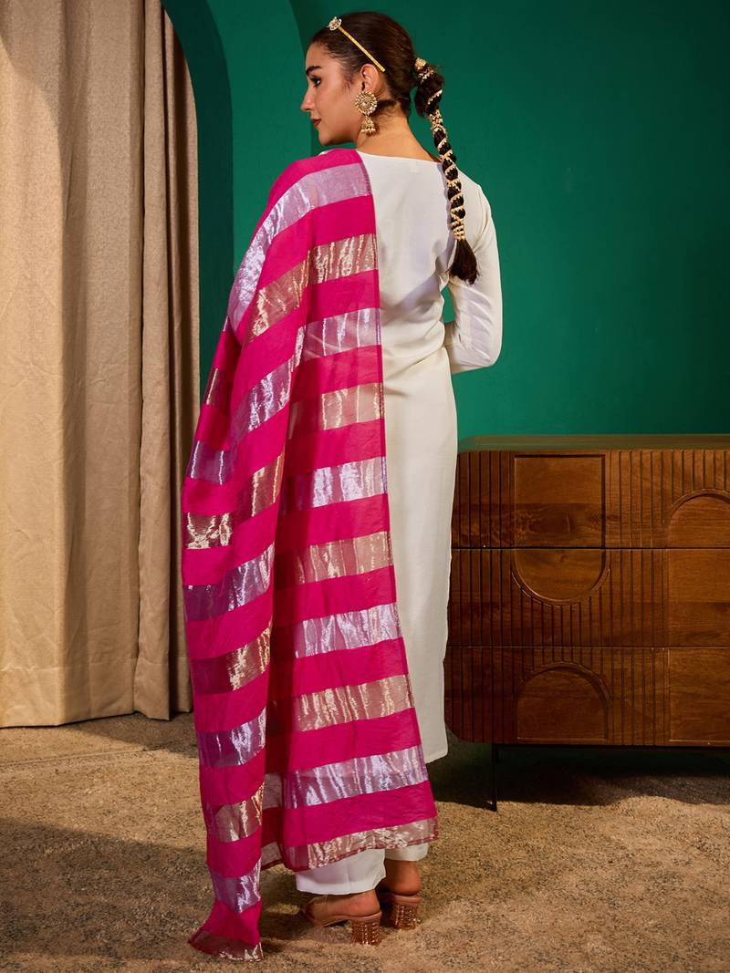 Women's Beautiful Embroidery Work Simar Fabric Straight Kurta Pant and Dupatta Set