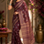 brown printed chanderi cotton ready to wear saree with unstitched blouse