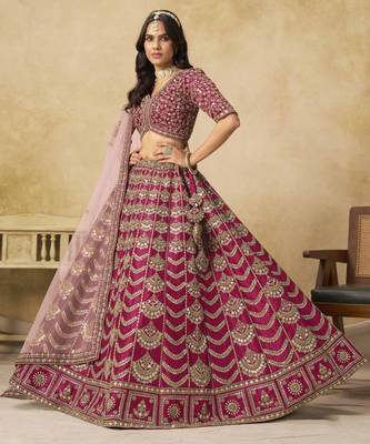 Rani Pink Art Silk Heavy Thread Embroidery With Sequins Work Lehenga Choli 1