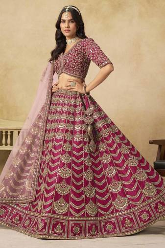 Rani Pink Art Silk Heavy Thread Embroidery With Sequins Work Lehenga Choli