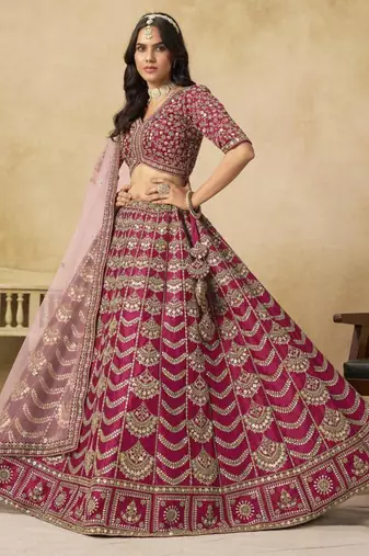 Rani Pink Art Silk Heavy Thread Embroidery With Sequins Work Lehenga Choli