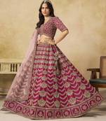Rani Pink Art Silk Heavy Thread Embroidery With Sequins Work Lehenga Choli