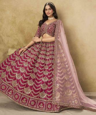 Rani Pink Art Silk Heavy Thread Embroidery With Sequins Work Lehenga Choli 2