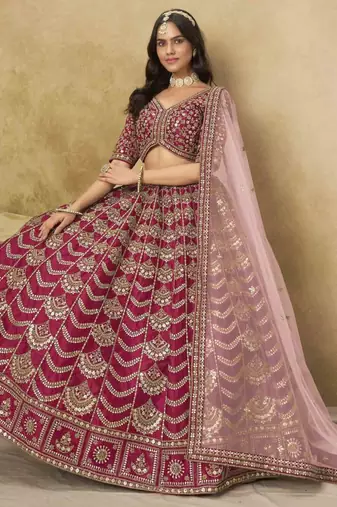 Rani Pink Art Silk Heavy Thread Embroidery With Sequins Work Lehenga Choli