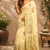 cream brown printed chanderi cotton ready to wear saree with unstitched blouse