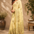 cream brown printed chanderi cotton ready to wear saree with unstitched blouse