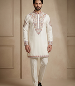 Mens designer white kurta pyjama set