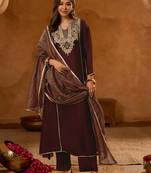 Women's Beautiful Embroidery Work Viscose Silk Fabric A-line Kurta Pant and Dupatta Set